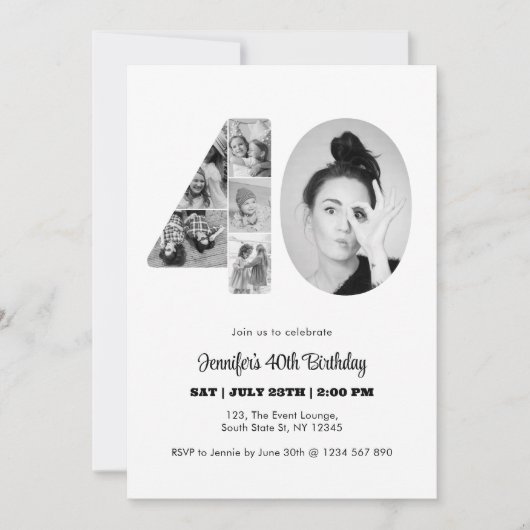 40e verjaardag nummer 40 fotocollage zwart wit kaart (Voorkant)