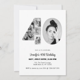 40e verjaardag nummer 40 fotocollage zwart wit kaart