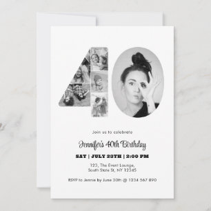40e verjaardag nummer 40 fotocollage zwart wit kaart