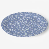 40e verjaardag Nummer patroon blauw/wit Papieren Bordje (Gekanteld)