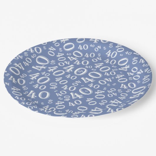 40e verjaardag Nummer patroon blauw/wit Papieren Bordje (Gekanteld)