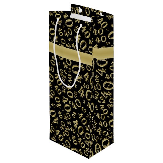 40e verjaardag Nummer patroongoud/zwart 40 Wijn Cadeautas (Achterkant Gekanteld)