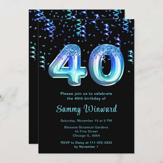 40e verjaardag oceaanballonnen met Confetti Kaart (Voorkant / Achterkant)