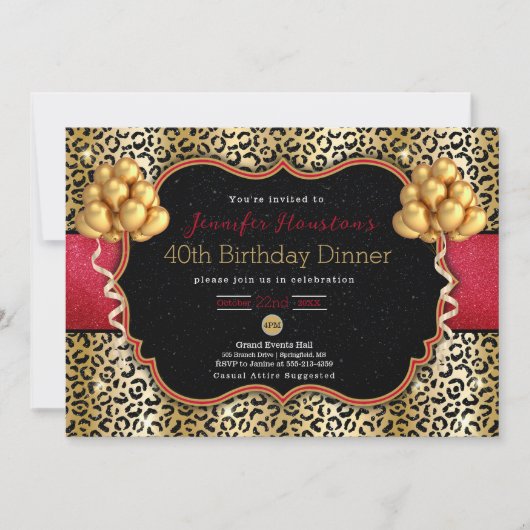 40e verjaardag of elke leeftijd Leopard uitnodigin Kaart (Voorkant)