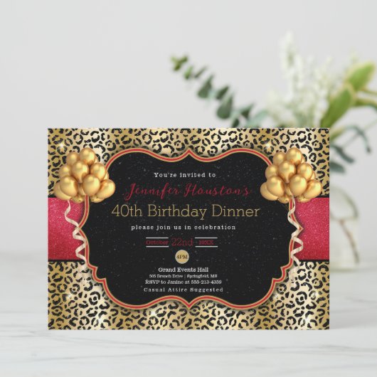 40e verjaardag of elke leeftijd Leopard uitnodigin Kaart (Staand voorkant)