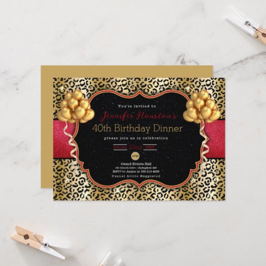 40e verjaardag of elke leeftijd Leopard uitnodigin Kaart (Voorkant / Achterkant in situ)