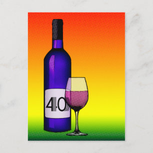 40e verjaardag of verjaardag : wijnfles & glas briefkaart