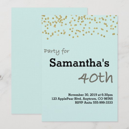 40e verjaardag op maat gemaakt in parelkleuren kaart (Voorkant / Achterkant)