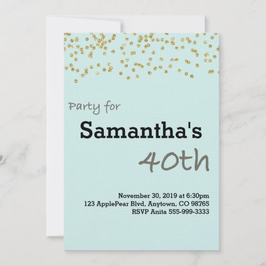 40e verjaardag op maat gemaakt in parelkleuren kaart (Voorkant)