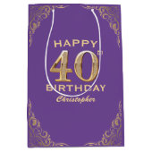 40e verjaardag Paars en goudglitter Lijst Medium Cadeauzakje (Voorkant)