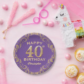 40e verjaardag Paars en goudglitter Lijst Papieren Bordje (Feest)