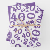 40e verjaardag Paars en wit nummerpatroon 40 Inpakpapier Vel (In situ)