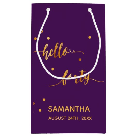 40e verjaardag paars goud hallo 40 naamscript klein cadeauzakje (Achterkant)