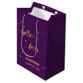 40e verjaardag paars goud hallo 40 naamscript medium cadeauzakje (Voorkant Gekanteld)
