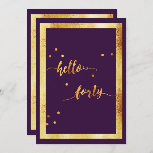 40e verjaardag paars goud hallo 40 script kaart (Voorkant / Achterkant)