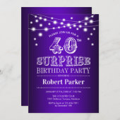 40e verjaardag - Paars Wit Kaart (Voorkant / Achterkant)