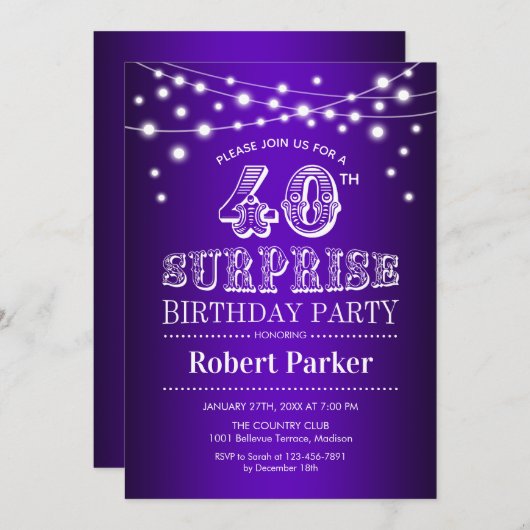 40e verjaardag - Paars Wit Kaart (Voorkant / Achterkant)