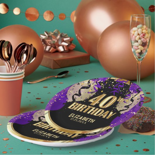 40e verjaardag - Paarse ballonnen Papieren Bordje (Multi)