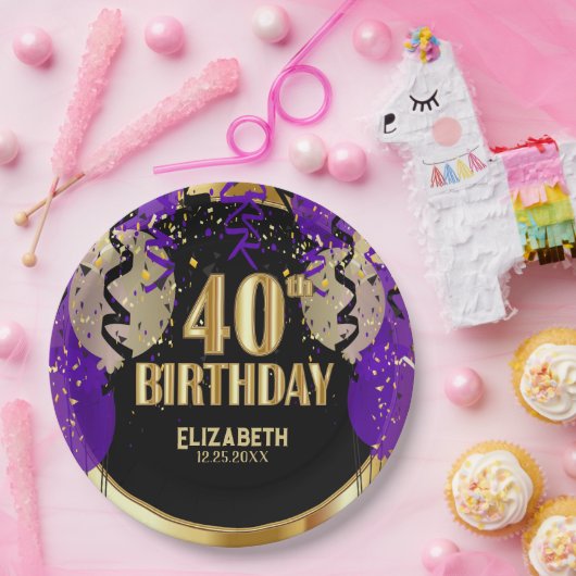 40e verjaardag - Paarse ballonnen Papieren Bordje (Feest)