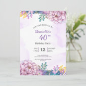 40e verjaardag paarse bloemenuitnodiging kaart (Staand voorkant)