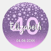 40e verjaardag paarse diamanten glitter ronde sticker (Voorkant)
