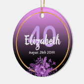 40e verjaardag paarse florale naam keramisch ornament (Links)