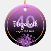 40e verjaardag paarse florale naam keramisch ornament (Achterkant)