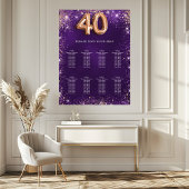 40e verjaardag paarse glitter zitkaart poster