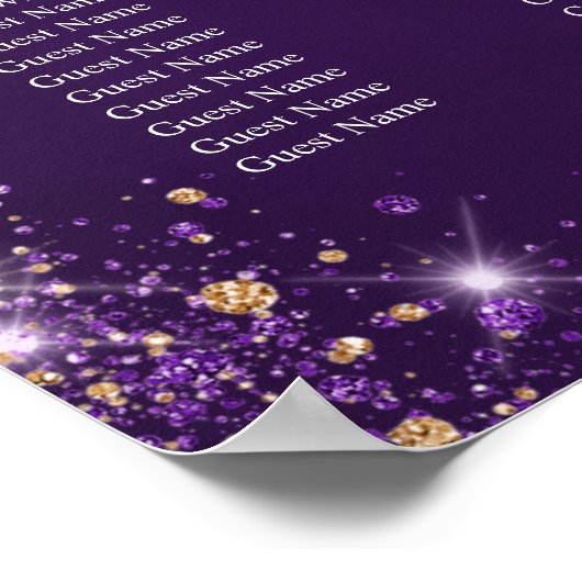 40e verjaardag paarse glitter zitkaart poster (Hoek)