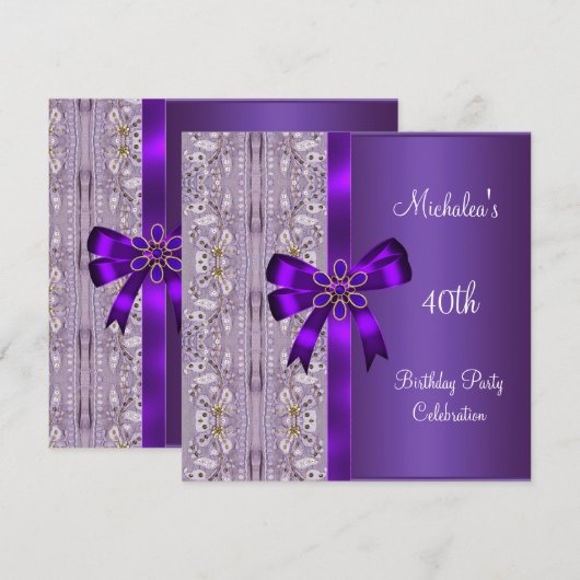 40e verjaardag Paarse gouden darmbek Kaart (Voorkant / Achterkant)