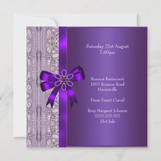 40e verjaardag Paarse gouden darmbek Kaart (Achterkant)