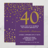 40e Verjaardag Paarse Gouden Moderne Confetti Stip Kaart (Voorkant / Achterkant)