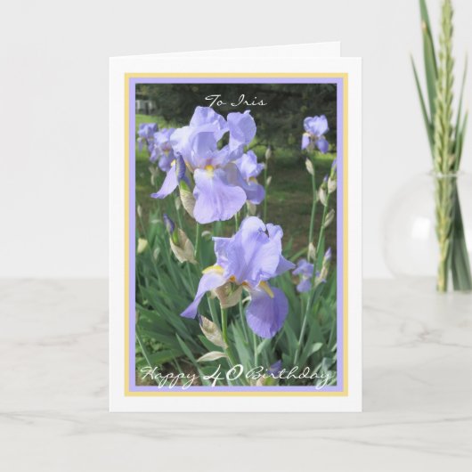 40e verjaardag Paarse Irises Elegant Golden Lijst Kaart (Voorkant)