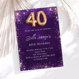 40e Verjaardag paarse roos gouden luxe Kaart