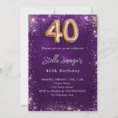 40e Verjaardag paarse roos gouden luxe Kaart (Voorkant)