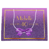 40e verjaardag paarse roze glitter naam groot cadeauzakje (Voorkant)