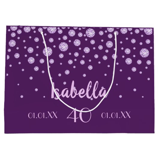 40e verjaardag paarse roze naam diamanten groot cadeauzakje (Achterkant)