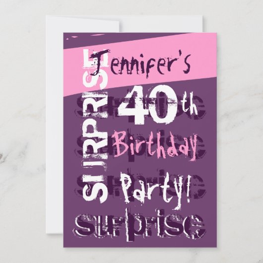 40e verjaardag Paarse roze Sjabloon Kaart (Voorkant)