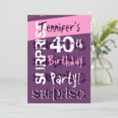 40e verjaardag Paarse roze Sjabloon Kaart (Staand voorkant)