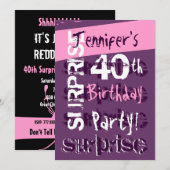 40e verjaardag Paarse roze Sjabloon Kaart (Voorkant / Achterkant)