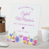 40e Verjaardag Paarse Wildflowers Welkomstbord Reclamebord Met Voetstuk (Insitu)