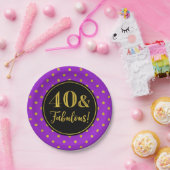 40e verjaardag Paarse zwarte Stippen Papieren Bordje (Feest)