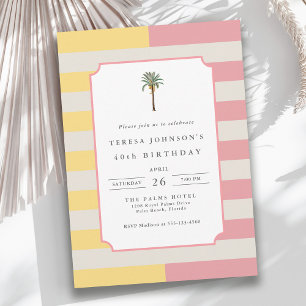 40e Verjaardag Palm Beach Pastel Streep Tropisch Kaart