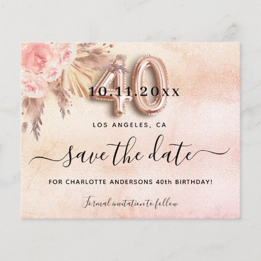 40e verjaardag pampas roos budget behalve datum flyer (Voorkant)