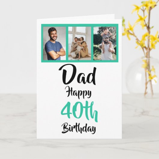 40e verjaardag Pap foto collage Kaart (Gele Bloem)