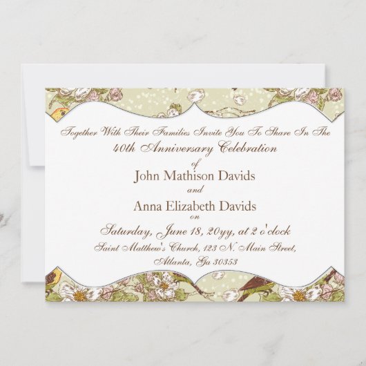 40e verjaardag Parkiet en Bloesem Kaart (Voorkant)