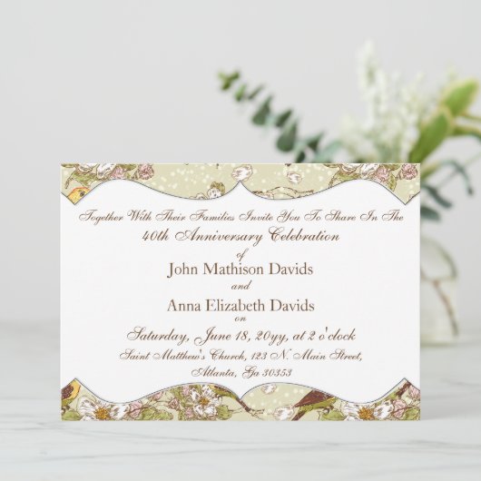 40e verjaardag Parkiet en Bloesem Kaart (Staand voorkant)