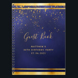 40e verjaardag Partij 40 donkerblauw gouden gasten Notitieboek<br><div class="desc">Een 40e Birthday Party informeel gastboek voor hem,  jongen,  man in donkerblauwe,  marineblauwe achtergrond. De blauwe kleur is ongelijk. Met een gouden lijst en gouden confetti sprinkle,  gouden gekleurde letters. Het titel Boek van de Gast wordt geschreven met modern hand lettered stijlmanuscript. Sjabloon voor een naam,  leeftijd 40,  datum.</div>