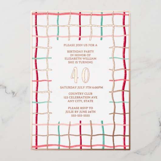 40e Verjaardag Partij Sjabloon Hand getrokken Lijn (Voorkant)