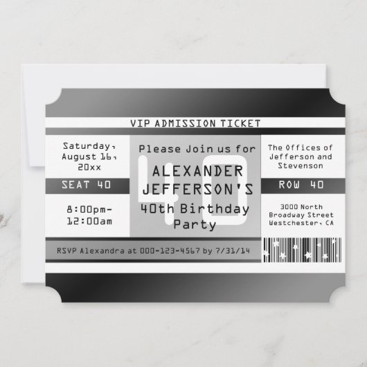 40e verjaardag partij ticket vormige uitnodigingen (Voorkant)